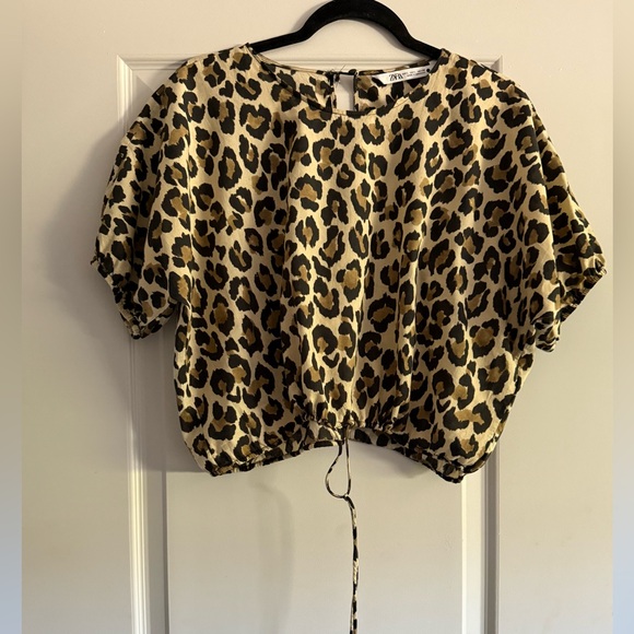 Zara Tops - Zara Leopard Print Blouse with Drawstring
